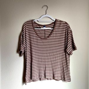 Old Navy Beige & White Striped Short Sleeve Soft Tee, Size Large